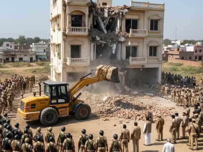 कोटा में माफिया पर चला प्रशासन का डंडा : हिस्ट्रीशीटर आदिल मिर्जा के आलिशान मकान पर चला बुल्डोज़र, भारी पुलिस बल रहा तैनात