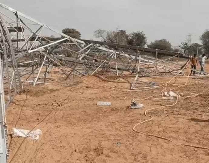 सीकर के जुराठड़ा में दर्दनाक हादसा : निर्माणाधीन पावर ग्रिड का टावर गिरा, एक व्यक्ति की हुई मौत,  5 मजदूर घायल